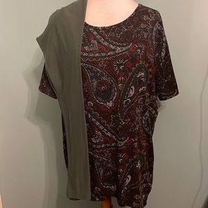 LuLaRoe Irma beautiful black paisley print and one size green leggings
